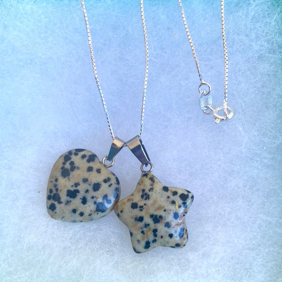 Dalmatian Jasper Star ⭐️ and heart ❤️ sterling silver necklace - Picture 4 of 5